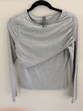Anthropologie Light Gray Long Sleeve Ruched Asymmetric Top